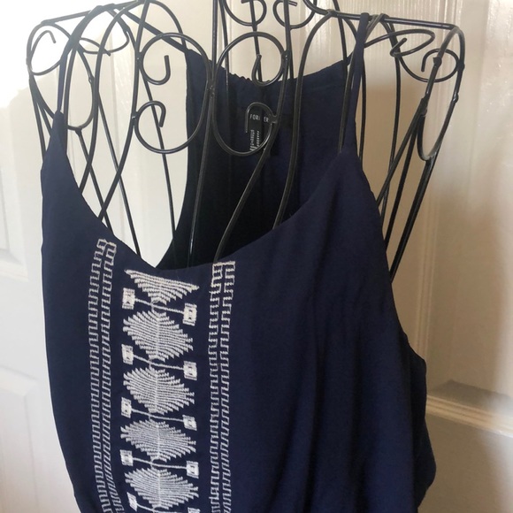 Navy Razor back Embroidered Dress, lined - Picture 3 of 4